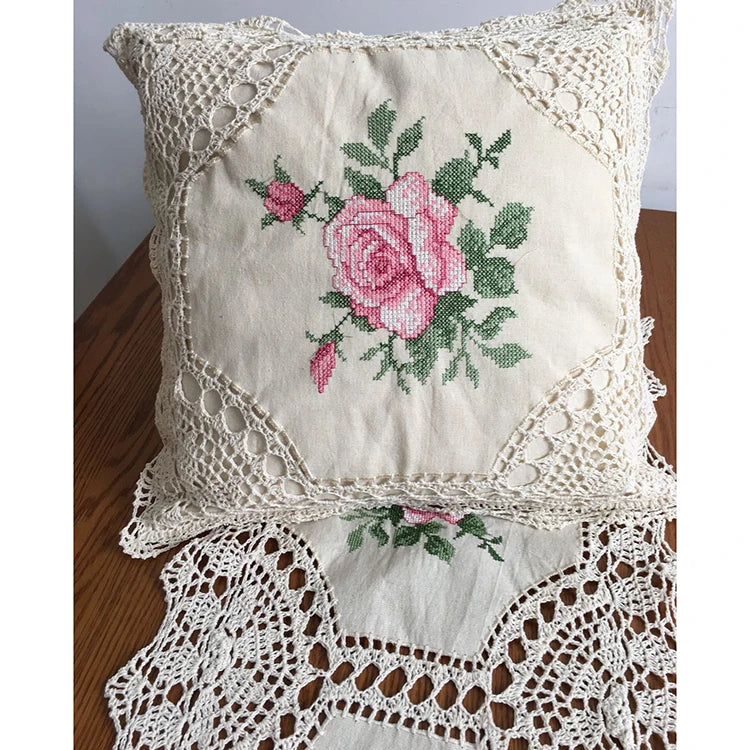 Hand-made Cotton Thread Cross Embroidery Outdoor Pillows and Hand Crochet Cushions Throw Pillow Pillow case for Sofa