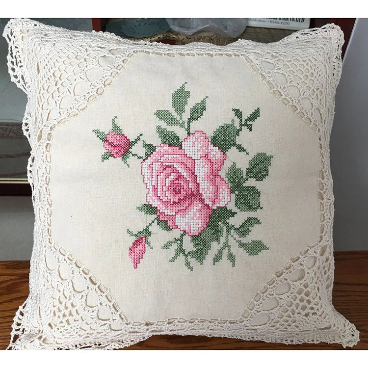 Hand-made Cotton Thread Cross Embroidery Outdoor Pillows and Hand Crochet Cushions Throw Pillow Pillow case for Sofa