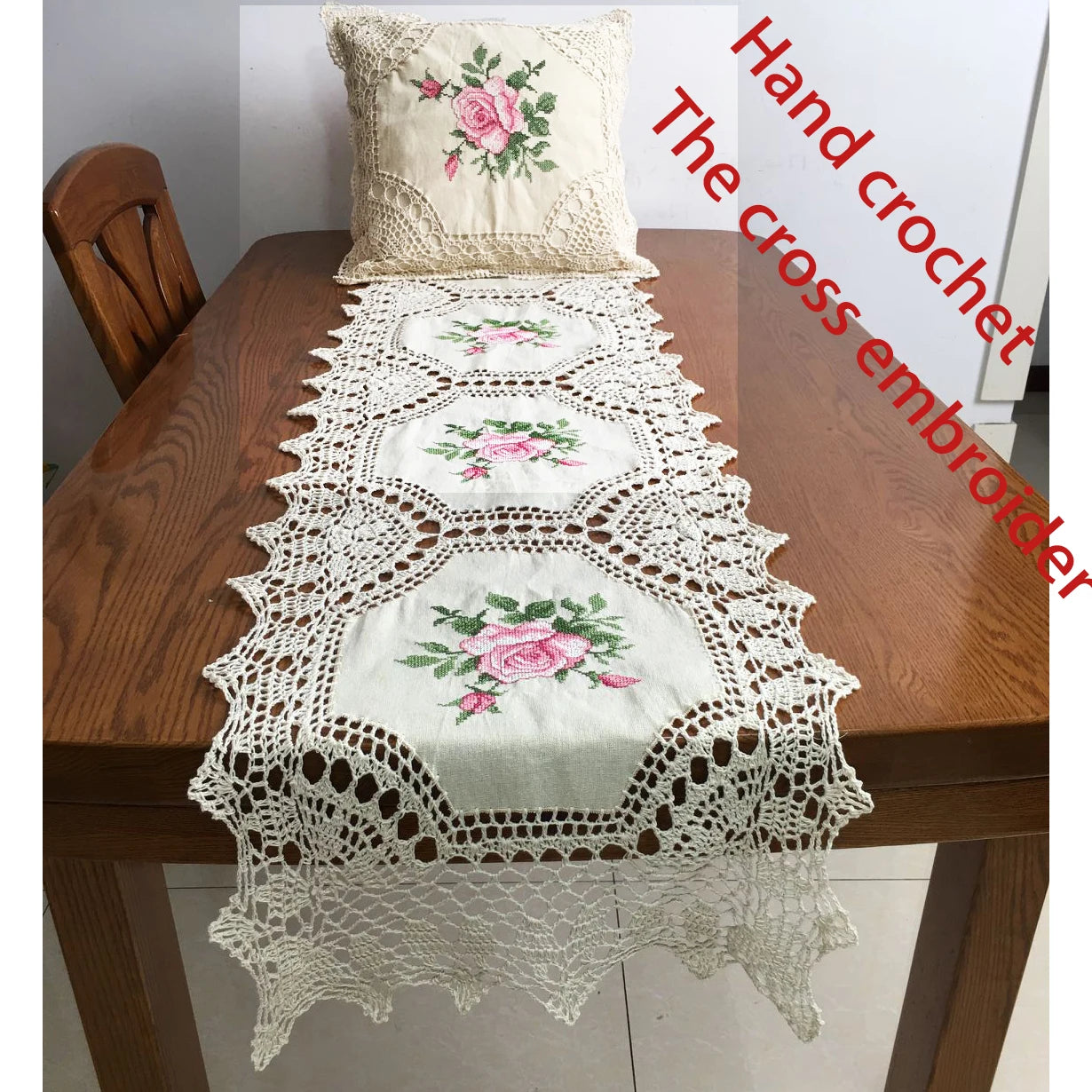 Hand-made Cotton Thread Cross Embroidery Outdoor Pillows and Hand Crochet Cushions Throw Pillow Pillow case for Sofa
