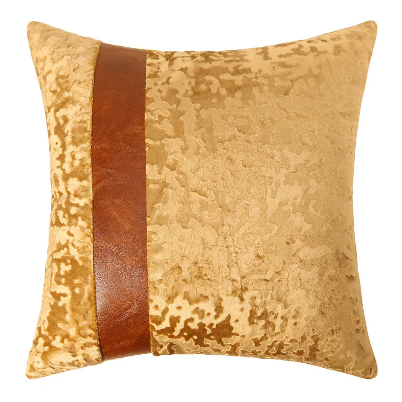 Cotton Linen Velvet Patchwork Faux Leather Pillow Cover Modern Farmhouse Decor Accent Cushion Case Decorative Throw Pillowcase
