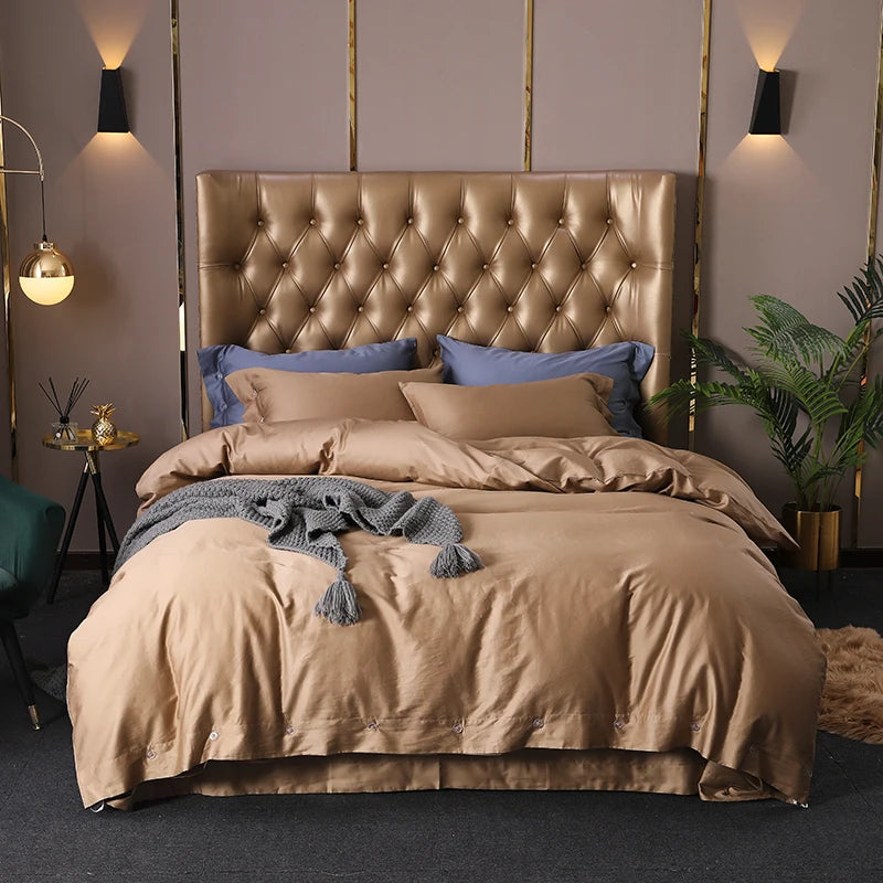 Australian Luxury Style 100% Egyptian Long Staple Cotton Solid Duvet Cover Set 4pcs with 400TC Eco-Friendly Organic Sleep Aid