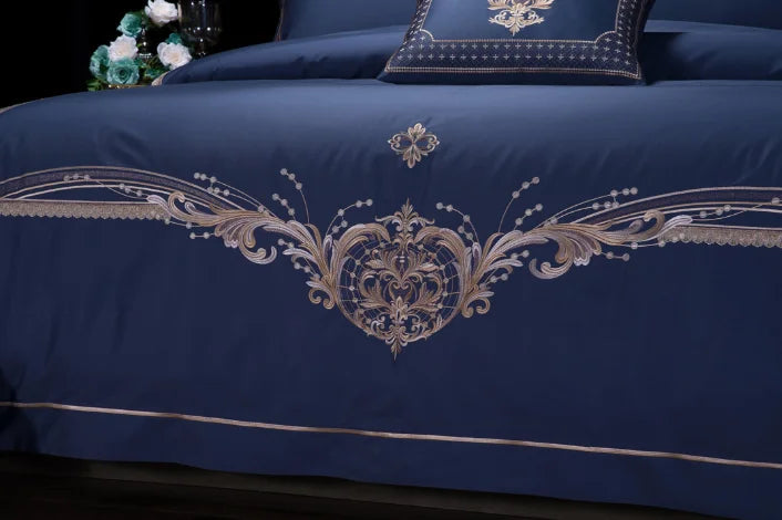 Royalty 100s Cotton Italian Embroidered Bedding Set 4pcs Embroidery Bed Sheets Designs