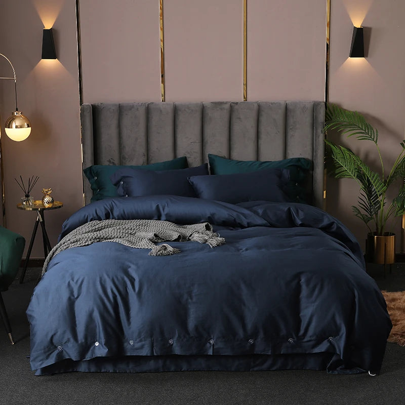 Australian Luxury Style 100% Egyptian Long Staple Cotton Solid Duvet Cover Set 4pcs with 400TC Eco-Friendly Organic Sleep Aid