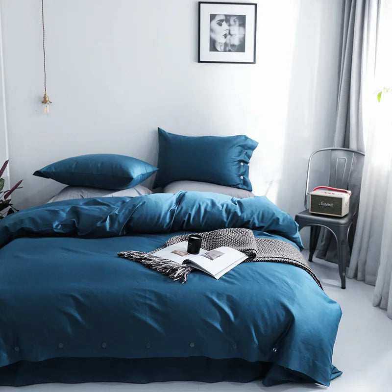 Australian Luxury Style 100% Egyptian Long Staple Cotton Solid Duvet Cover Set 4pcs with 400TC Eco-Friendly Organic Sleep Aid