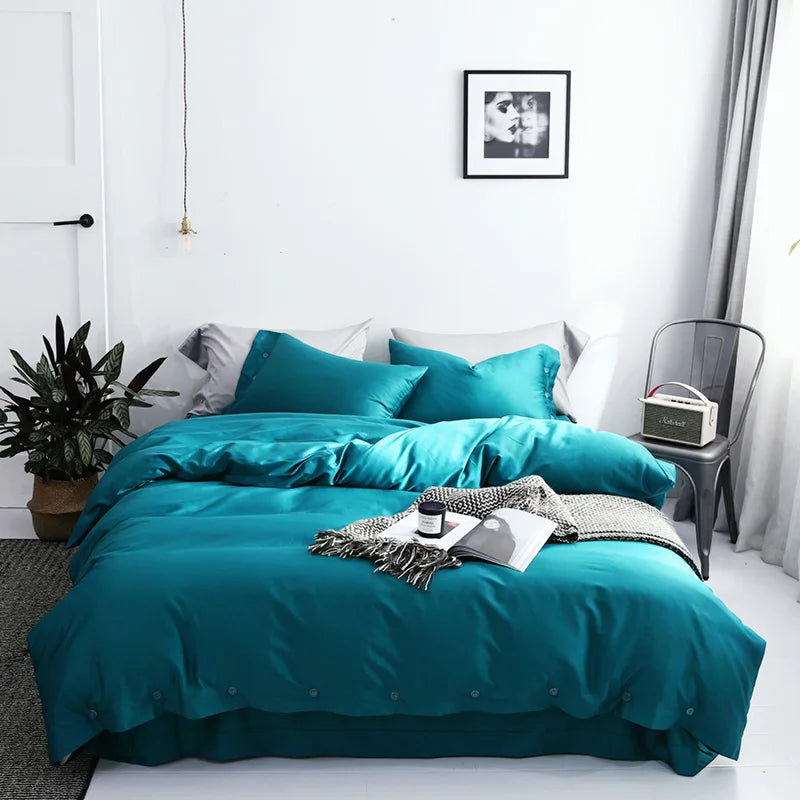 Australian Luxury Style 100% Egyptian Long Staple Cotton Solid Duvet Cover Set 4pcs with 400TC Eco-Friendly Organic Sleep Aid
