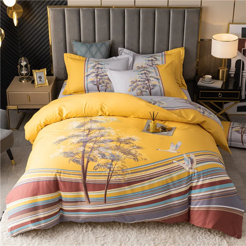 Drop Shipping 100% Cotton 60s 13372 4pcs Luxury Duvet Cover Bed Sheet Spreads Bedsheet Comforter Bedding Set