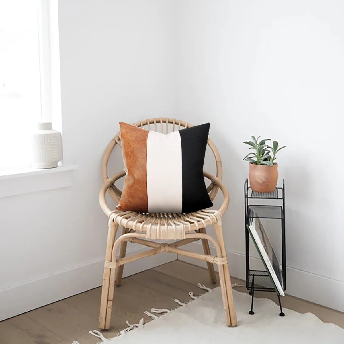 European and American New Pu Splicing Contrast Leather Linen Pillow Case Living Room Sofa Pillow Cushion