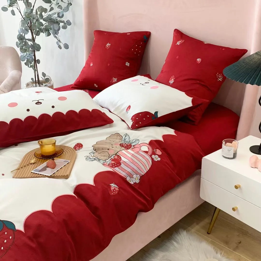 Embroidery Cartoon 60s Egyptian Long Staple Cotton Cute Kids & Children Embroidered Quilts/Duvet Cover/Flat Sheet/Bedding