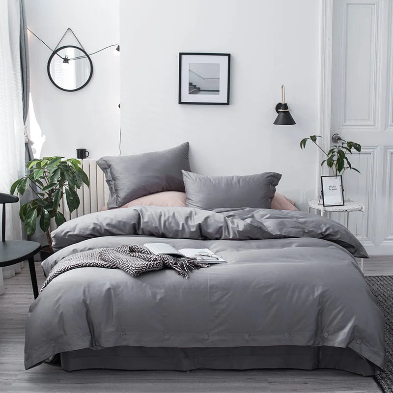 Australian Luxury Style 100% Egyptian Long Staple Cotton Solid Duvet Cover Set 4pcs with 400TC Eco-Friendly Organic Sleep Aid