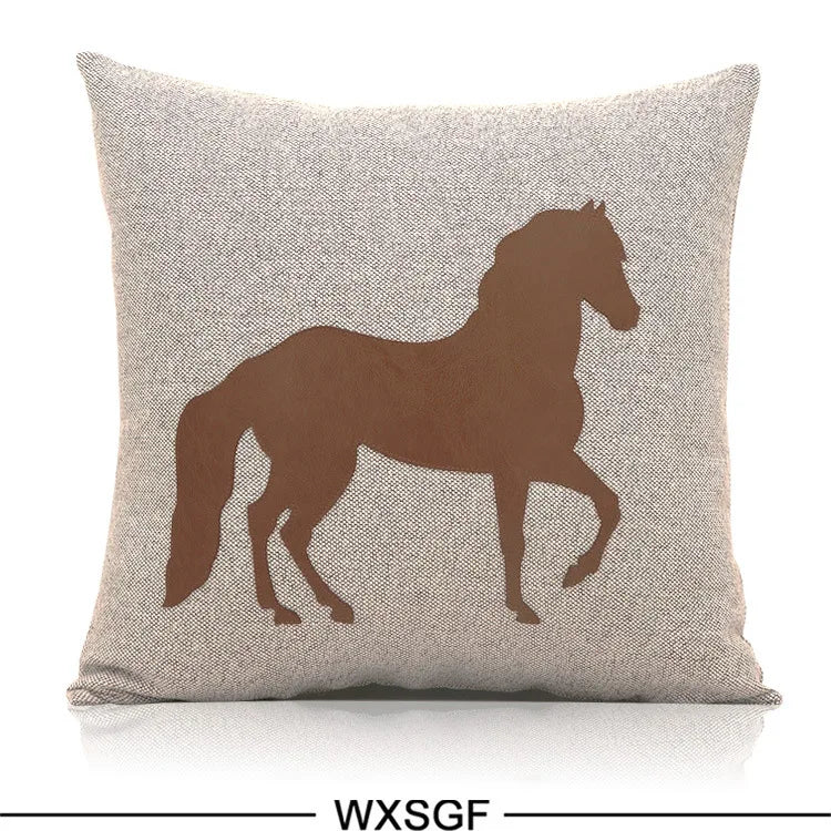 Luxury Cushion Covers 100% French Linen PU Leather Horse Plush Pillow Cover Modern 45x45cm