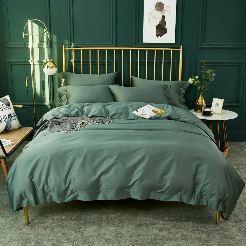 Australian Luxury Style 100% Egyptian Long Staple Cotton Solid Duvet Cover Set 4pcs with 400TC Eco-Friendly Organic Sleep Aid