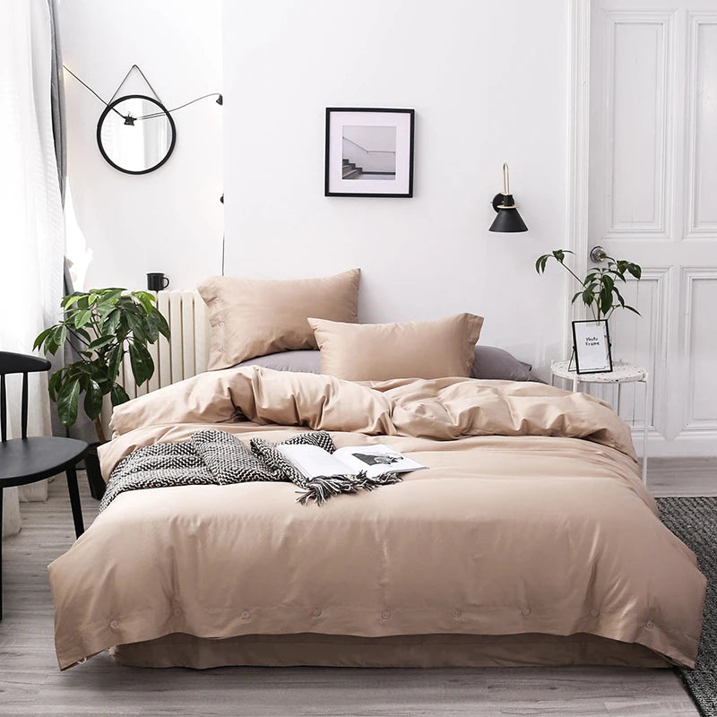 Australian Luxury Style 100% Egyptian Long Staple Cotton Solid Duvet Cover Set 4pcs with 400TC Eco-Friendly Organic Sleep Aid