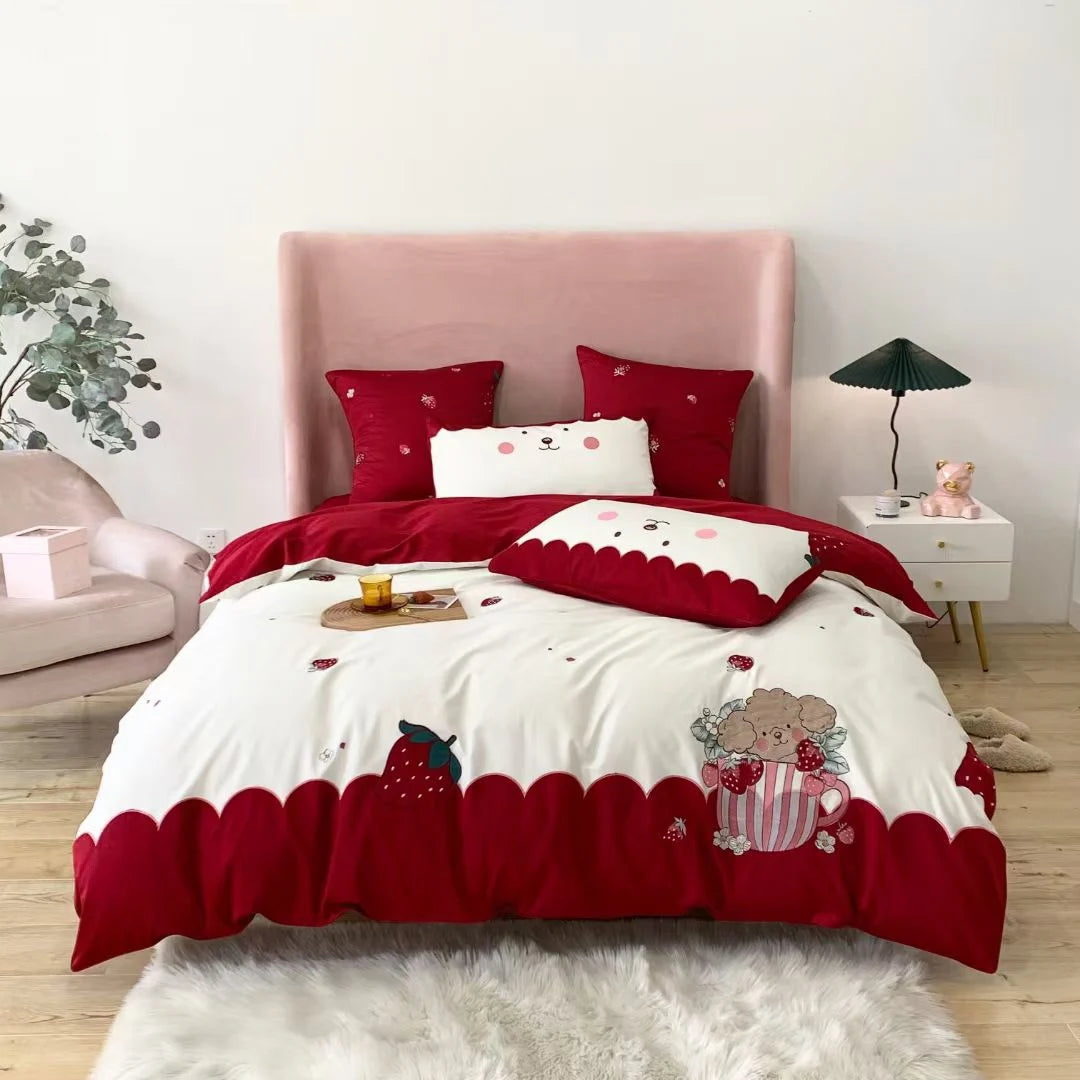 Embroidery Cartoon 60s Egyptian Long Staple Cotton Cute Kids & Children Embroidered Quilts/Duvet Cover/Flat Sheet/Bedding