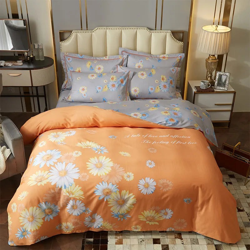 Drop Shipping 100% Cotton 60s 13372 4pcs Luxury Duvet Cover Bed Sheet Spreads Bedsheet Comforter Bedding Set