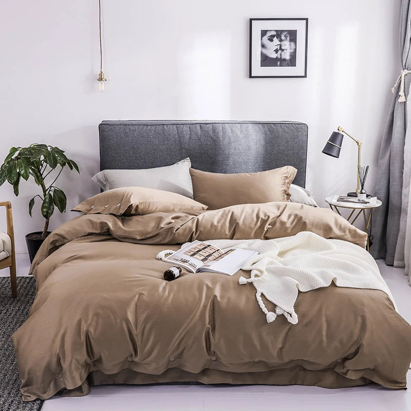 Australian Luxury Style 100% Egyptian Long Staple Cotton Solid Duvet Cover Set 4pcs with 400TC Eco-Friendly Organic Sleep Aid