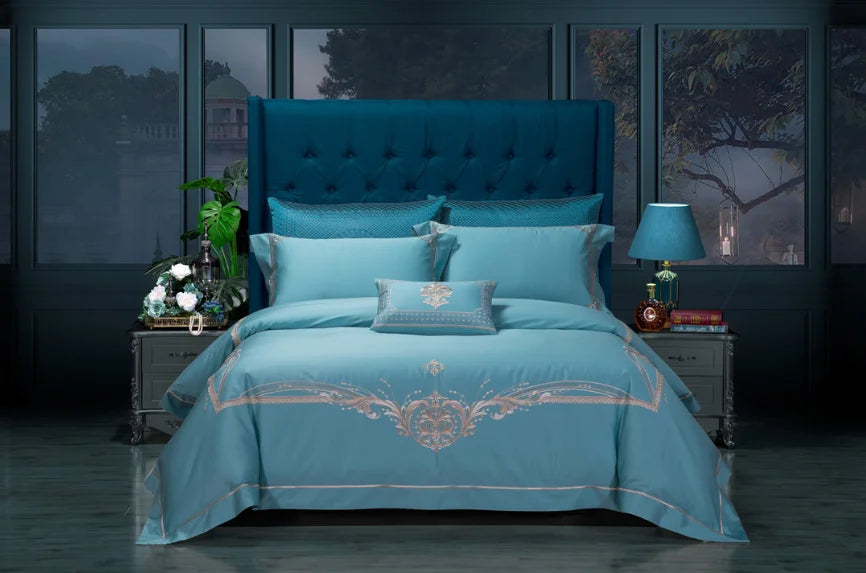 Royalty 100s Cotton Italian Embroidered Bedding Set 4pcs Embroidery Bed Sheets Designs