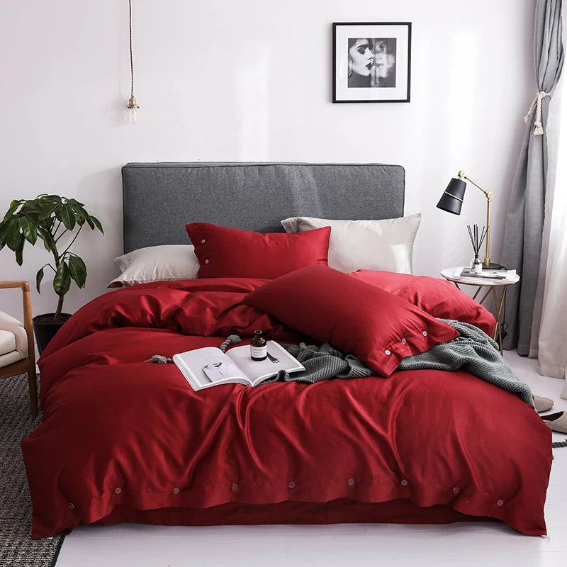 Australian Luxury Style 100% Egyptian Long Staple Cotton Solid Duvet Cover Set 4pcs with 400TC Eco-Friendly Organic Sleep Aid