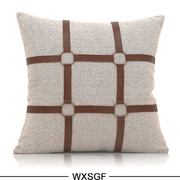 Luxury Cushion Covers 100% French Linen PU Leather Horse Plush Pillow Cover Modern 45x45cm