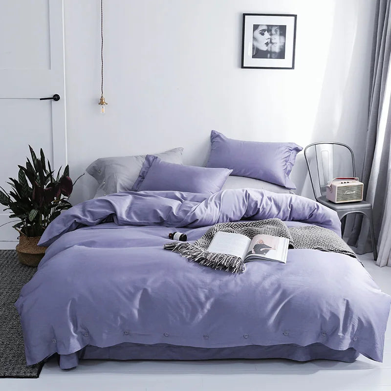 Australian Luxury Style 100% Egyptian Long Staple Cotton Solid Duvet Cover Set 4pcs with 400TC Eco-Friendly Organic Sleep Aid