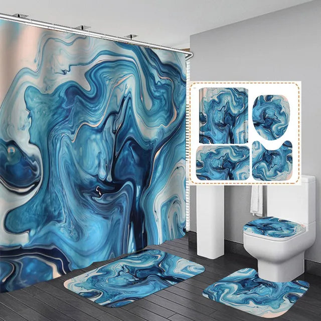 Marble White Shower Curtain Set With Non Slip Rug Bath Mat Carpet Modern Bathroom Curtains Toilet Lid Cover Home Decoration/