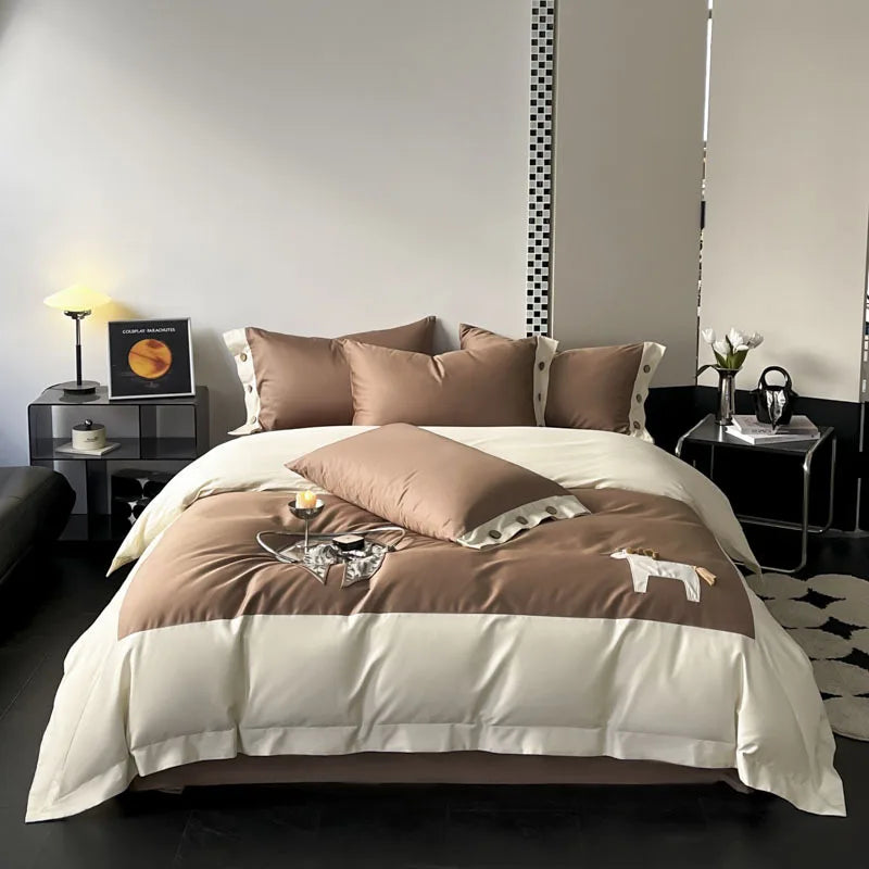 100S Egyptian Cotton Bedding Sets Luxury Bed Sheets Splicing Embroidery Horse Designer Bedding Luxury Brand
