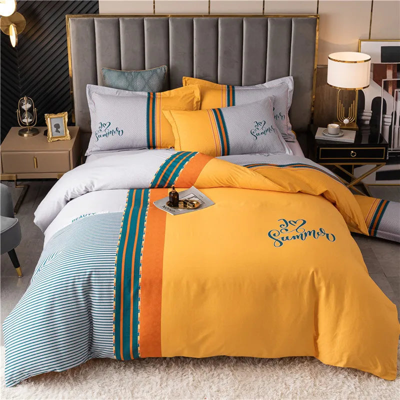 Drop Shipping 100% Cotton 60s 13372 4pcs Luxury Duvet Cover Bed Sheet Spreads Bedsheet Comforter Bedding Set