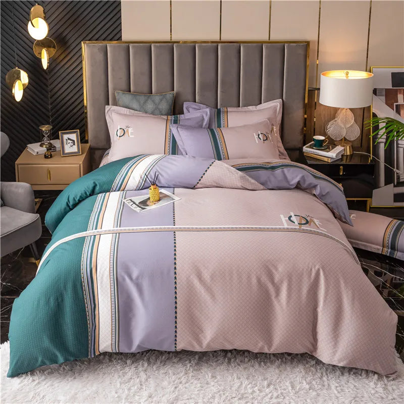 Drop Shipping 100% Cotton 60s 13372 4pcs Luxury Duvet Cover Bed Sheet Spreads Bedsheet Comforter Bedding Set