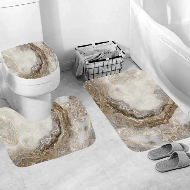 Marble White Shower Curtain Set With Non Slip Rug Bath Mat Carpet Modern Bathroom Curtains Toilet Lid Cover Home Decoration/