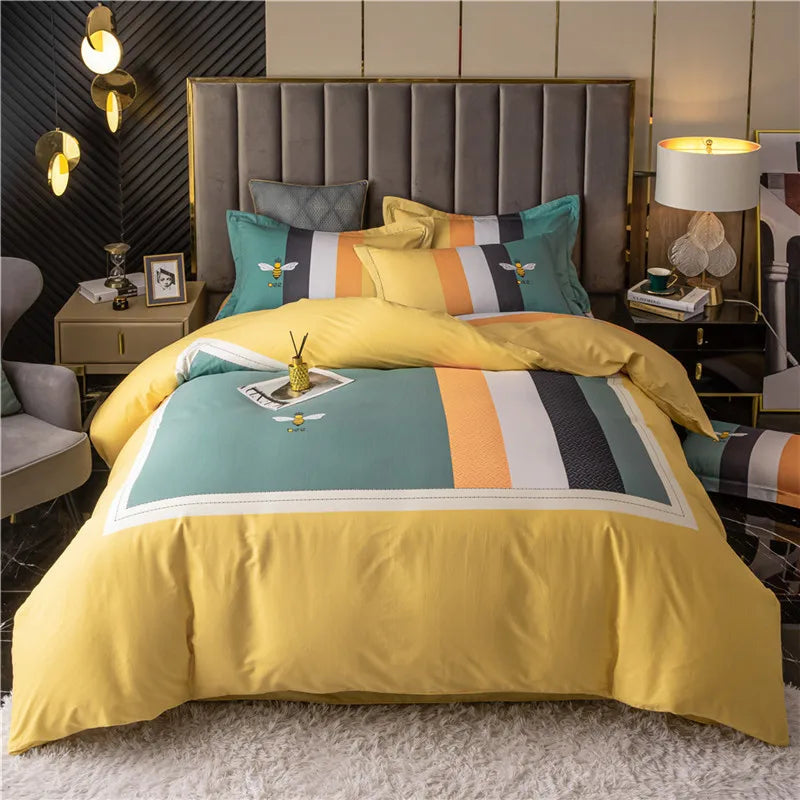 Drop Shipping 100% Cotton 60s 13372 4pcs Luxury Duvet Cover Bed Sheet Spreads Bedsheet Comforter Bedding Set