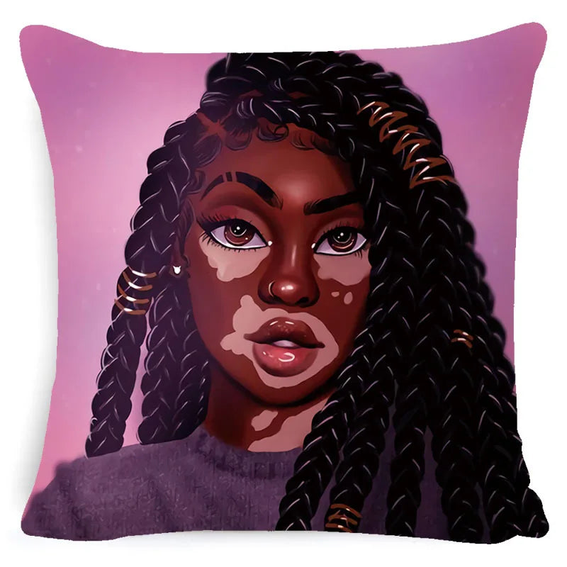 African Ethnic Woman Cushion Cover African Girl Decorative Pillow Case Linen Color Cloth Throw Pillow Cover for Sofa Home Decor/