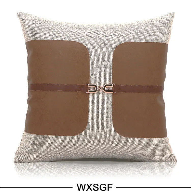 Luxury Cushion Covers 100% French Linen PU Leather Horse Plush Pillow Cover Modern 45x45cm