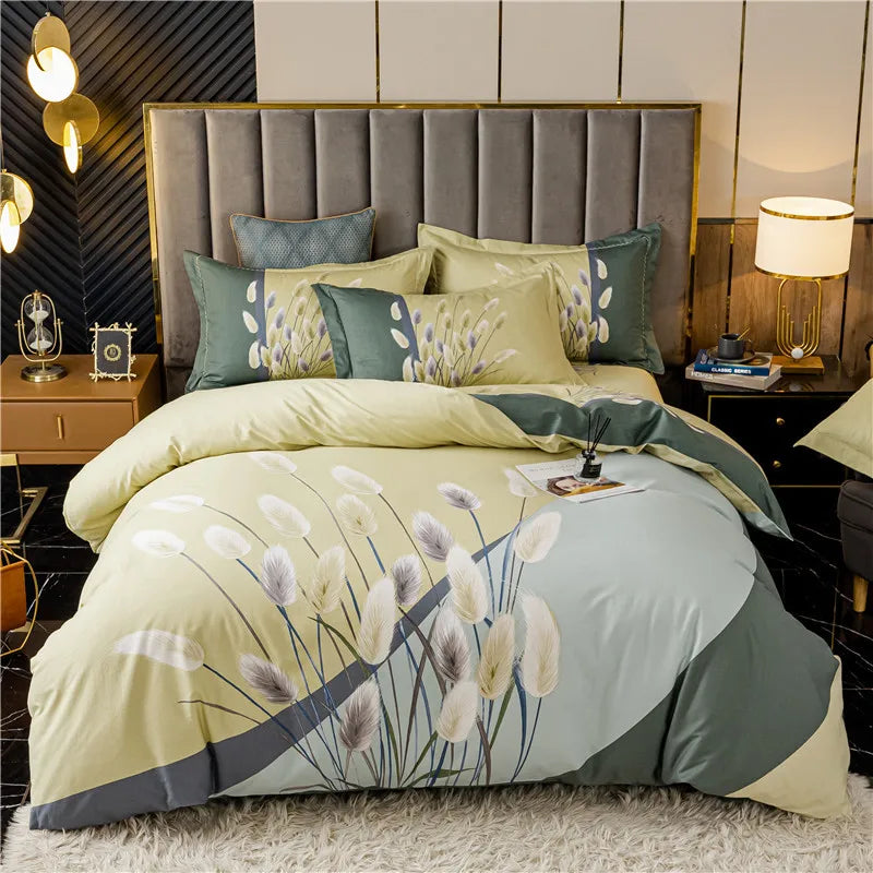 Drop Shipping 100% Cotton 60s 13372 4pcs Luxury Duvet Cover Bed Sheet Spreads Bedsheet Comforter Bedding Set