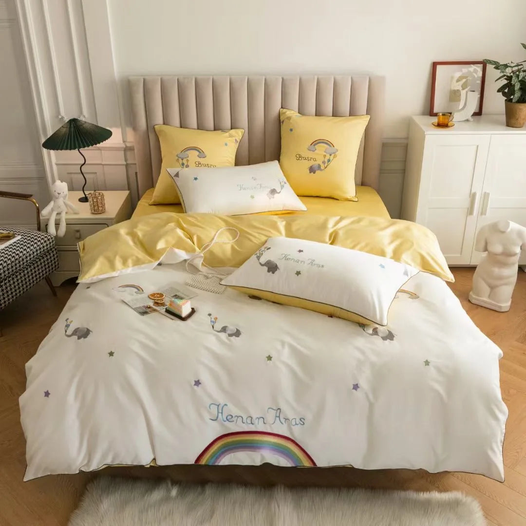 Embroidery Cartoon 60s Egyptian Long Staple Cotton Cute Kids & Children Embroidered Quilts/Duvet Cover/Flat Sheet/Bedding