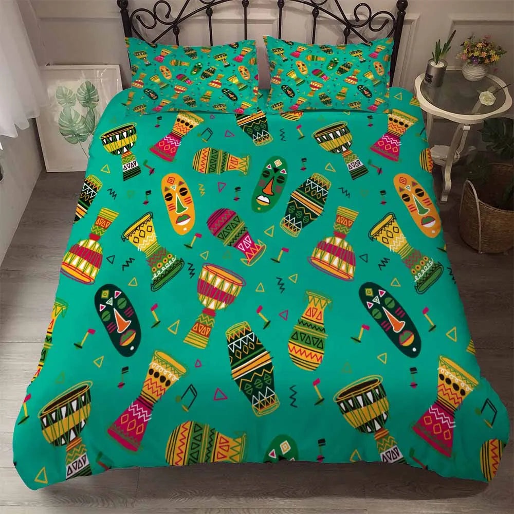 3pcs Eco-friendly Beddings African Design 3D Printed Linen Embroid Black Vintage Woman Character 100% Polyester Polyester