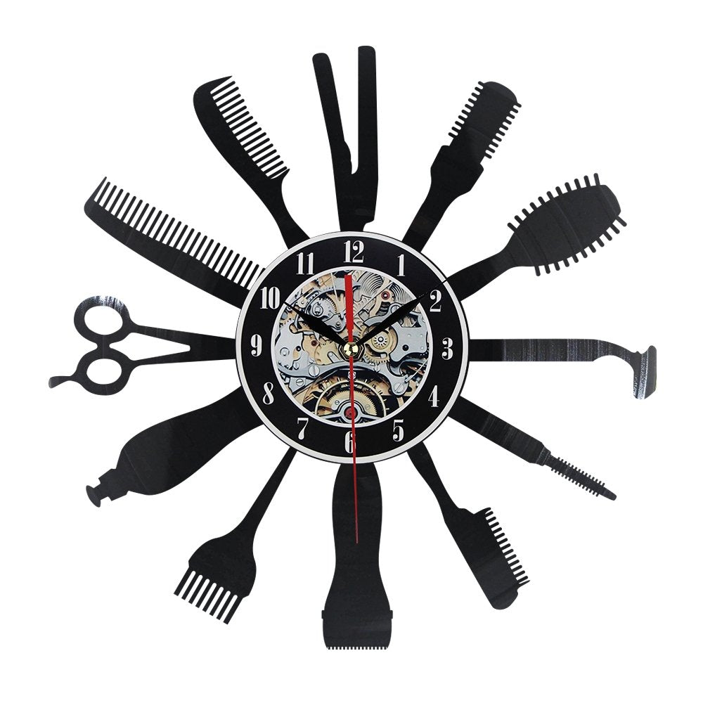 30cm Antique Style Vinyl Record Wall Clock - Barber Shop Designs | 9mm Metal Sheet