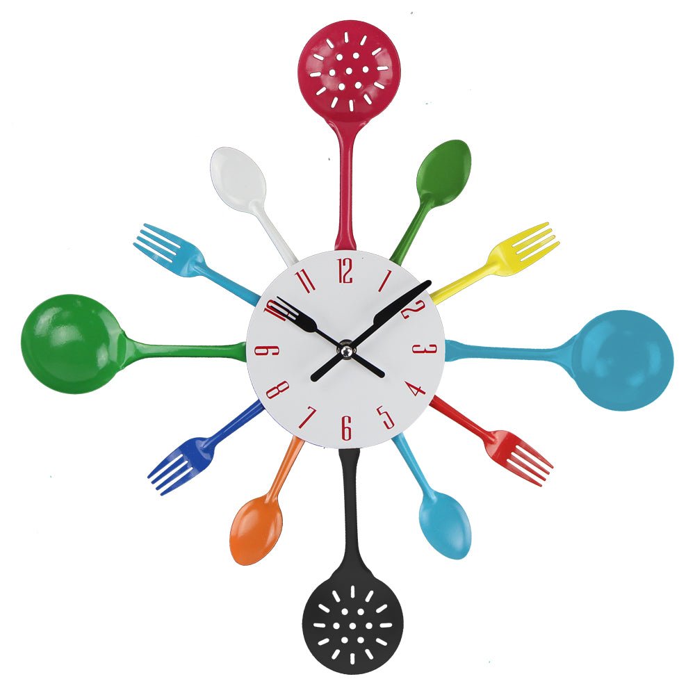 35cm Kitchen Metal Fork And Spoon Wall Clock - Quartz Analog | 9mm Metal Sheet