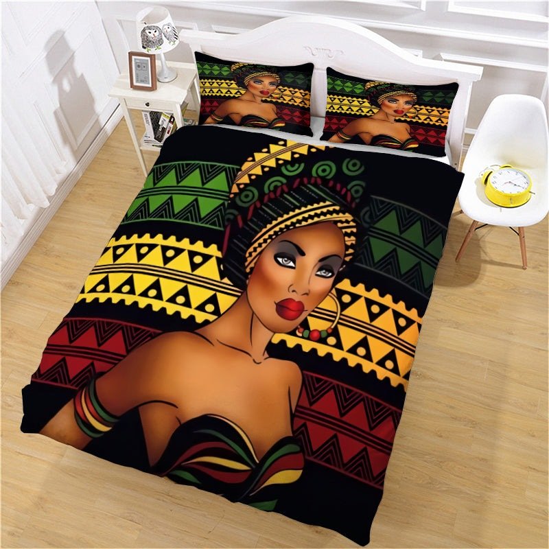 3D Printed African-American Woman Bedding Set - Soft Polyester Microfiber.