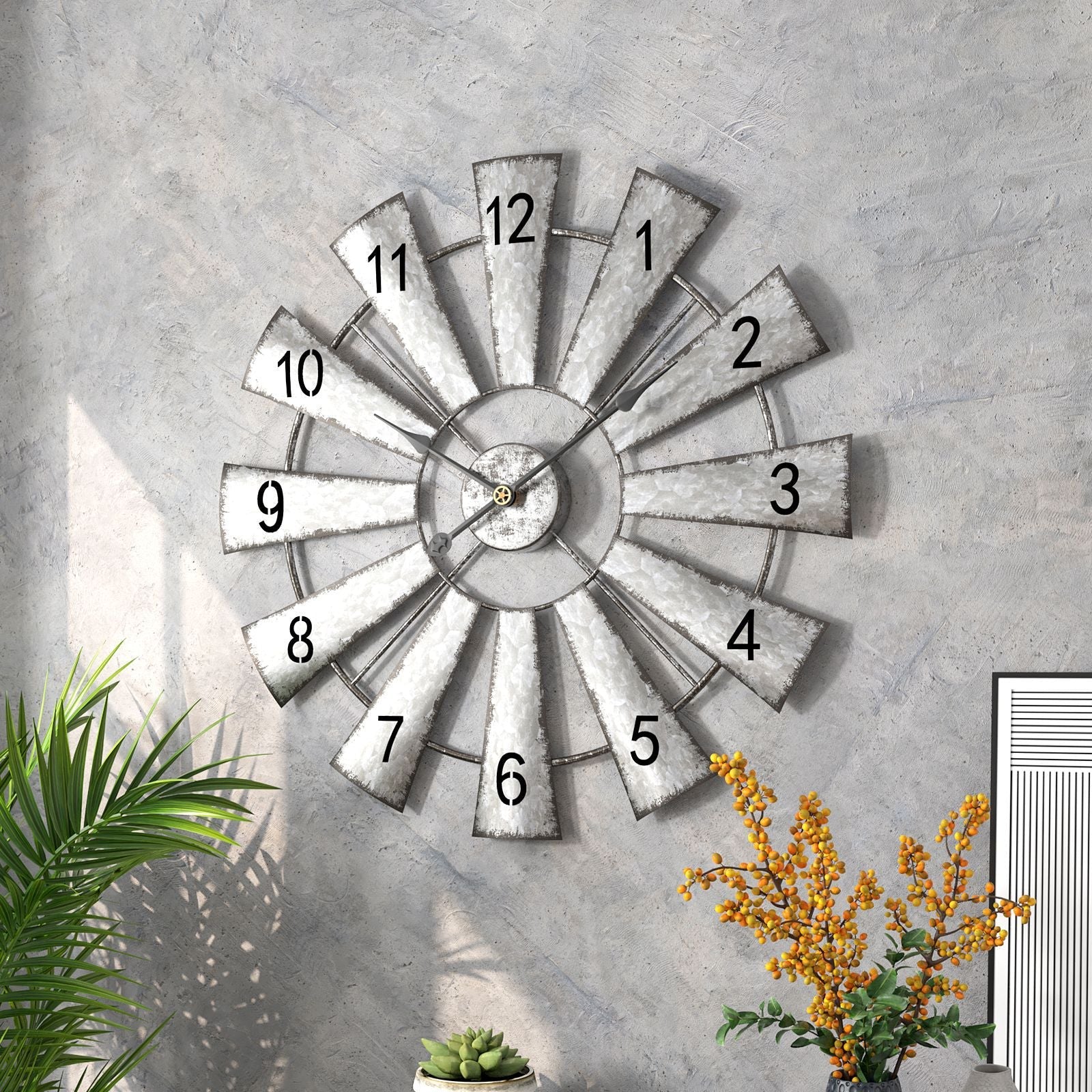 50cm Steampunk Silent Silver Wall Clock - 9mm Metal Sheet