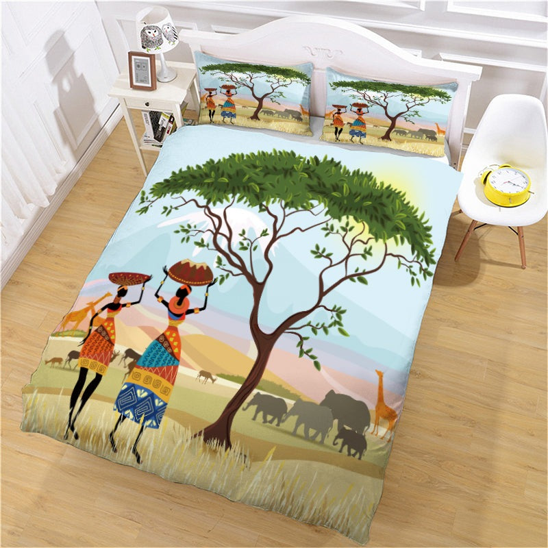African Women's Black Girl 3D Bedding Set with Digital Printing.