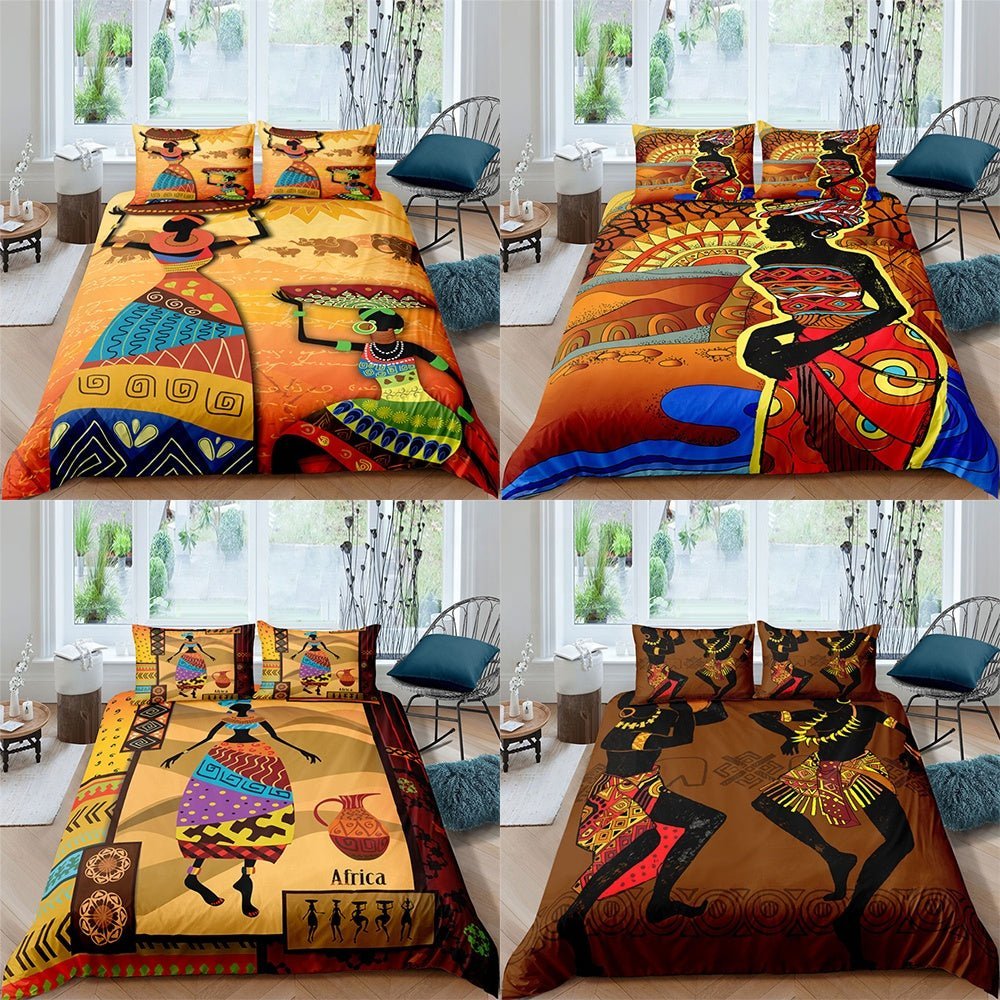 Comforter Duvet Cover Set with Pillowcases - African Arts Woman, 200 Thread Count