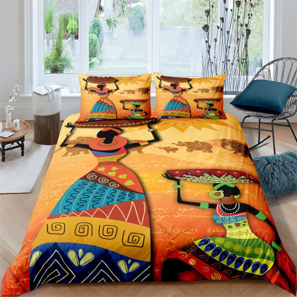 Comforter Duvet Cover Set with Pillowcases - African Arts Woman, 200 Thread Count