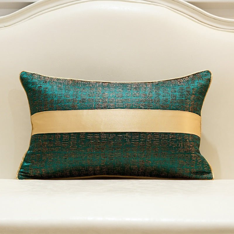 Green and Gold Embroidered Cushion Covers with Gold Stripe | MAMOU Home Decor
