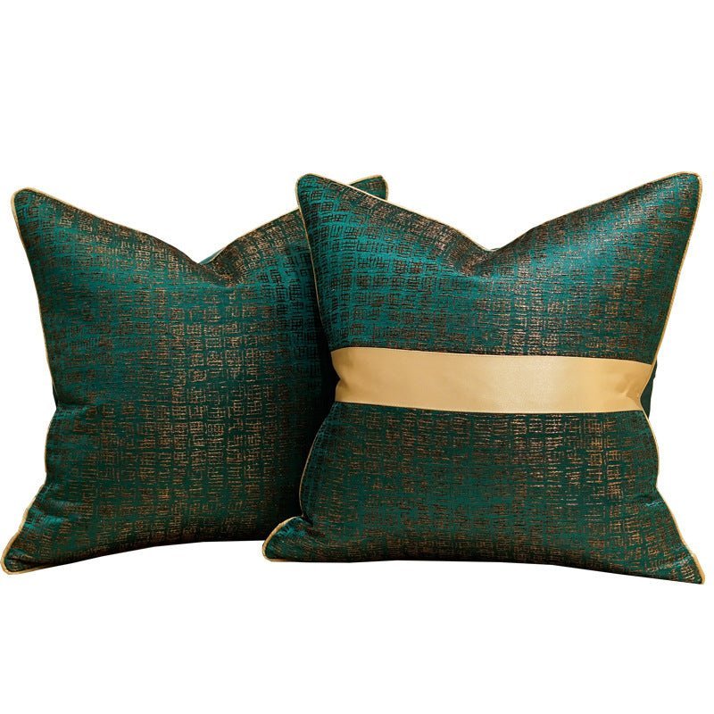 Green and Gold Embroidered Cushion Covers with Gold Stripe | MAMOU Home Decor