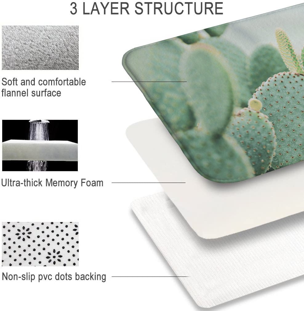 MAMOU Washable Absorbent Cactus Bathroom Mat for Non-slip Floor Protection