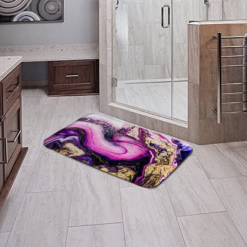 Non-Slip Printed Purple Marble Bathroom Mat