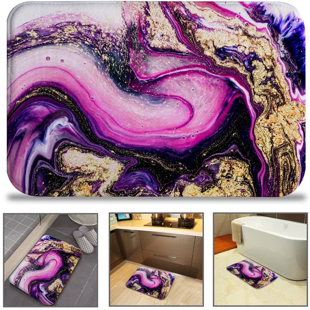 Non-Slip Printed Purple Marble Bathroom Mat