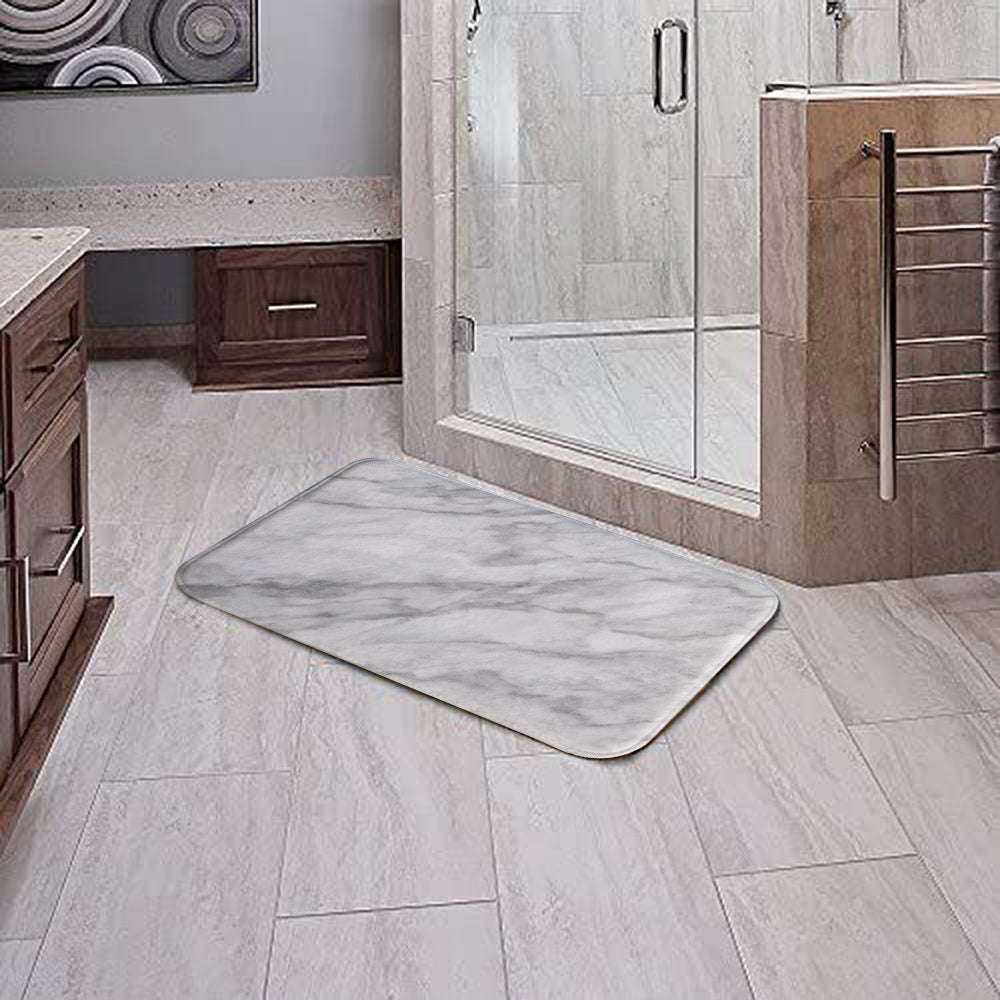 Printed White Marble Soft Foam Non-Slip Bathroom Mat