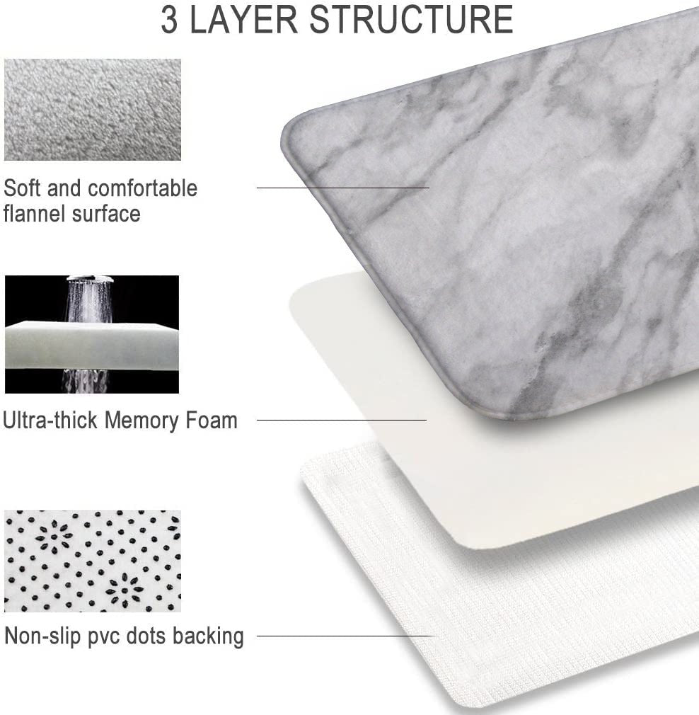 Printed White Marble Soft Foam Non-Slip Bathroom Mat
