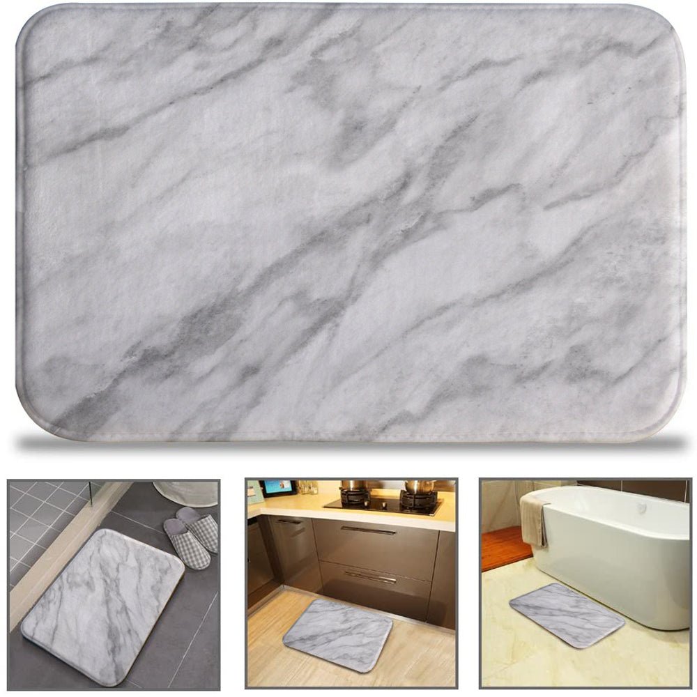 Printed White Marble Soft Foam Non-Slip Bathroom Mat