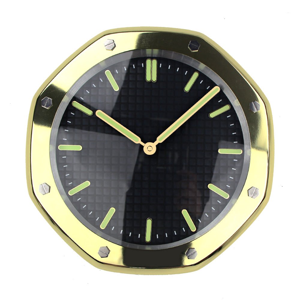 Round Watch Shape Wall Clocks - Modern Luminous Horloge Gold Quartz | 12mm Metal Sheet
